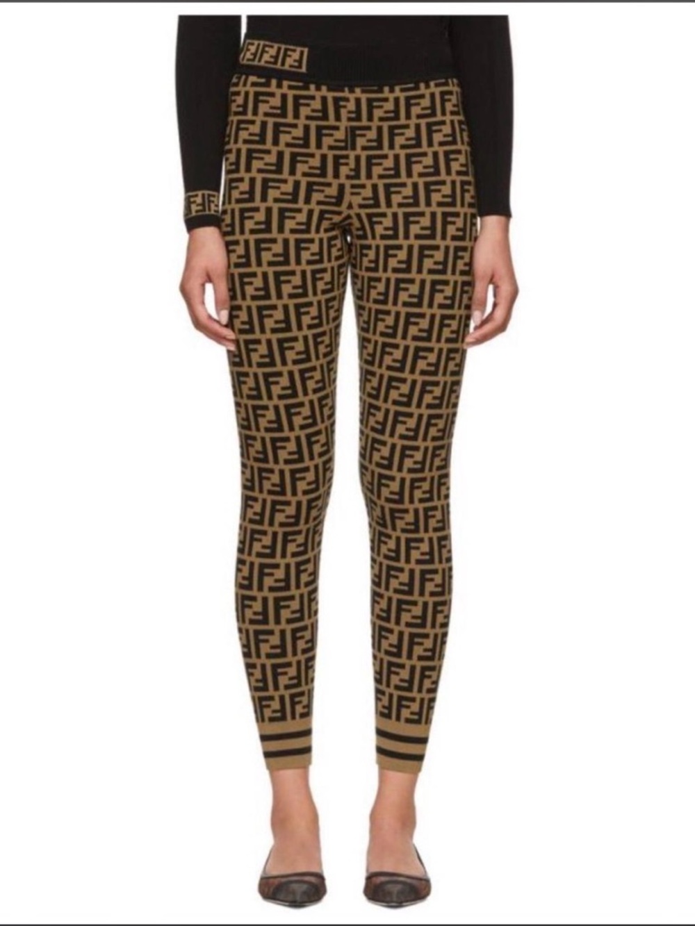 Fendi Tan and Black FF Logo Knit Leggings